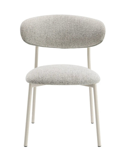 Kalam Fabric Side Chair set of 2, light gray textured fabric with cream metal legs on Tampa Home & Garden Store