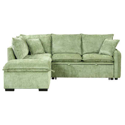 Green velvet convertible sleeper sectional with storage ottoman and cushions on Tampa Home & Garden Store
