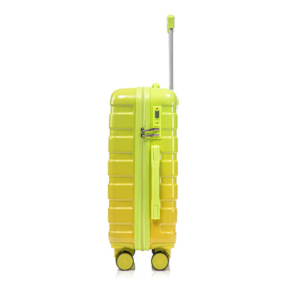 Hard-shell PC spinner luggage in lime green with built-in lock and extended handle on Tampa Home & Garden Store