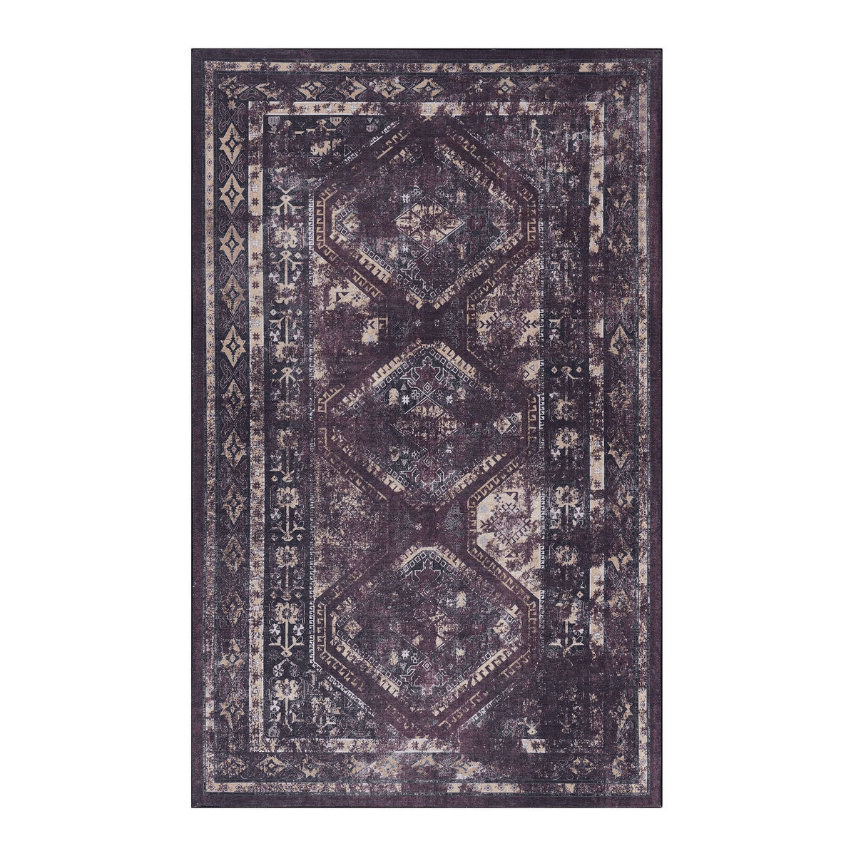 Area rug Burgundy washable 8x10 with non-shedding polyester distressed oriental motif on Tampa Home & Garden Store