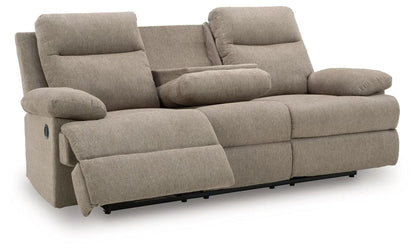 Side-Swipe reclining sofa with drop-down table, beige fabric, Unique Piece Furniture on Tampa Home & Garden Store
