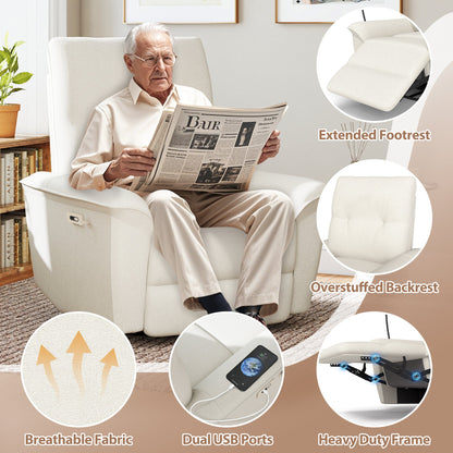 270° power swivel rocker recliner with phone holder in light beige breathable fabric on Tampa Home & Garden Store