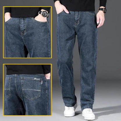 High Elastic Men's Straight Loose Spring And Autumn Jeans blue denim FLIPSTYLEZLLC pockets on Tampa Home & Garden Store