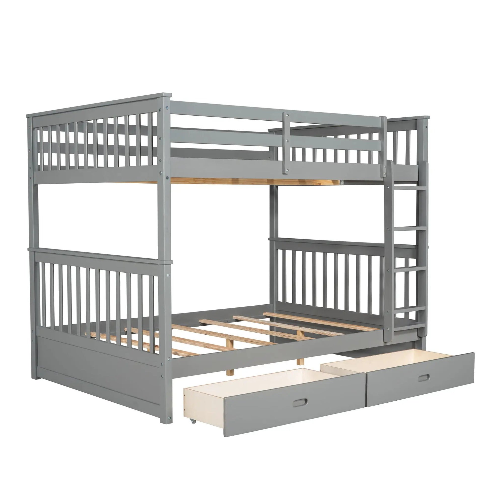 Bunk bed with ladders, gray metal frame, 2 under-bed storage drawers by Unique Piece Furniture on Tampa Home & Garden Store