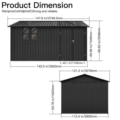 12x10 ft Metal Garden Shed and Outdoor Storage