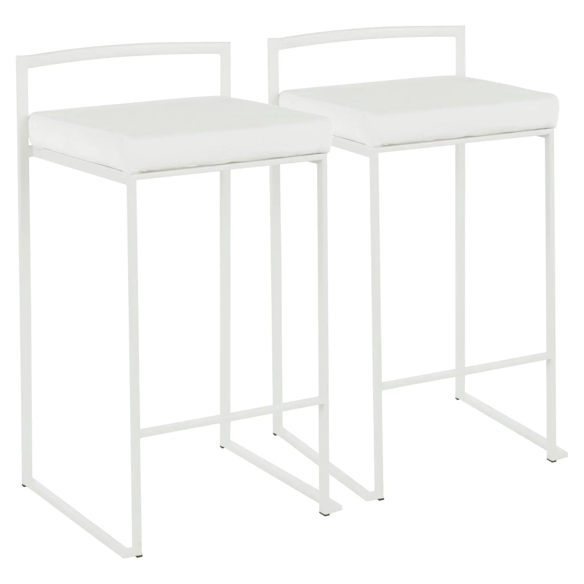 Fuji stackable counter stools set of 2, white cushions, white frames on Tampa Home & Garden Store