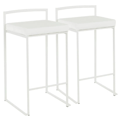 Fuji stackable counter stools set of 2, white cushions, white frames on Tampa Home & Garden Store
