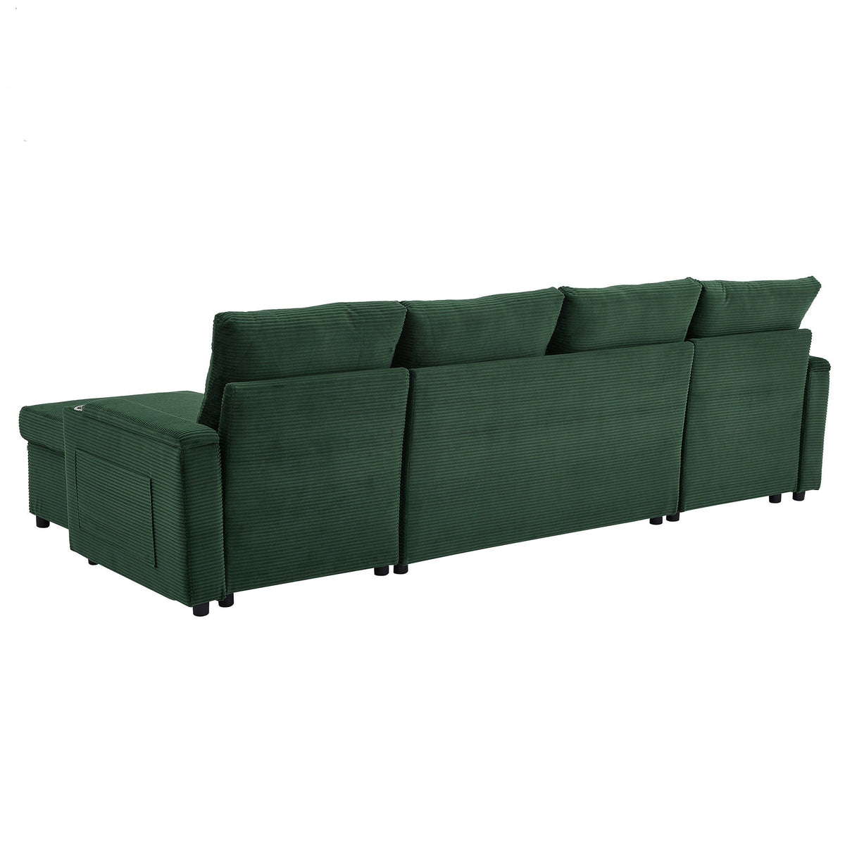 HouseOfZazla U-shaped sleeper sectional sofa in green corduroy with storage chaise on Tampa Home & Garden Store