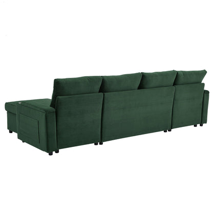 HouseOfZazla U-shaped sleeper sectional sofa in green corduroy with storage chaise on Tampa Home & Garden Store