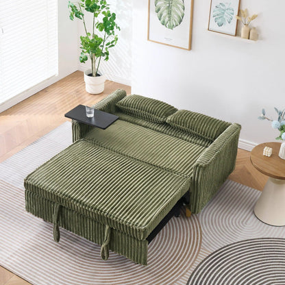 Pull Out Sofa With Movable Tabletop sleeper olive-green corduroy with USB ports on Tampa Home & Garden Store