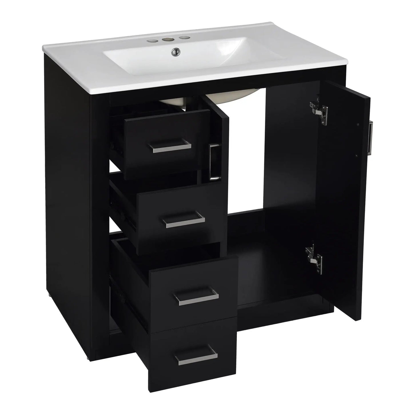 Ceramic sink vanity in black with white sink, 3 left drawers, doors by Unique Piece Furniture on Tampa Home & Garden Store