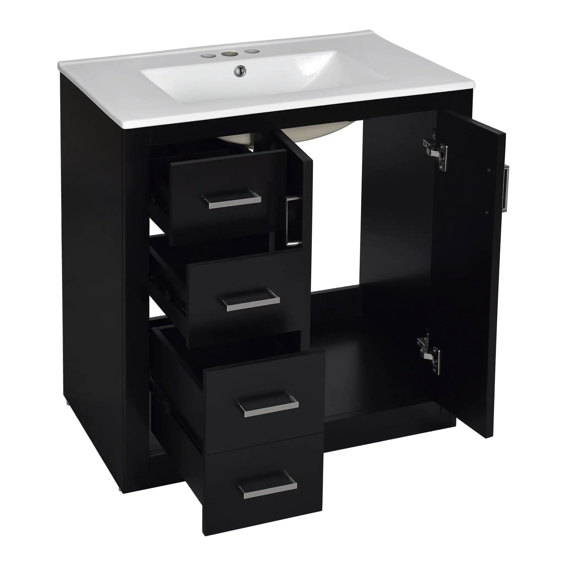 Ceramic sink vanity in black with white sink, 3 left drawers, doors by Unique Piece Furniture on Tampa Home & Garden Store
