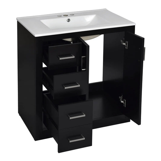 Ceramic sink vanity in black with white sink, 3 left drawers, doors by Unique Piece Furniture on Tampa Home & Garden Store