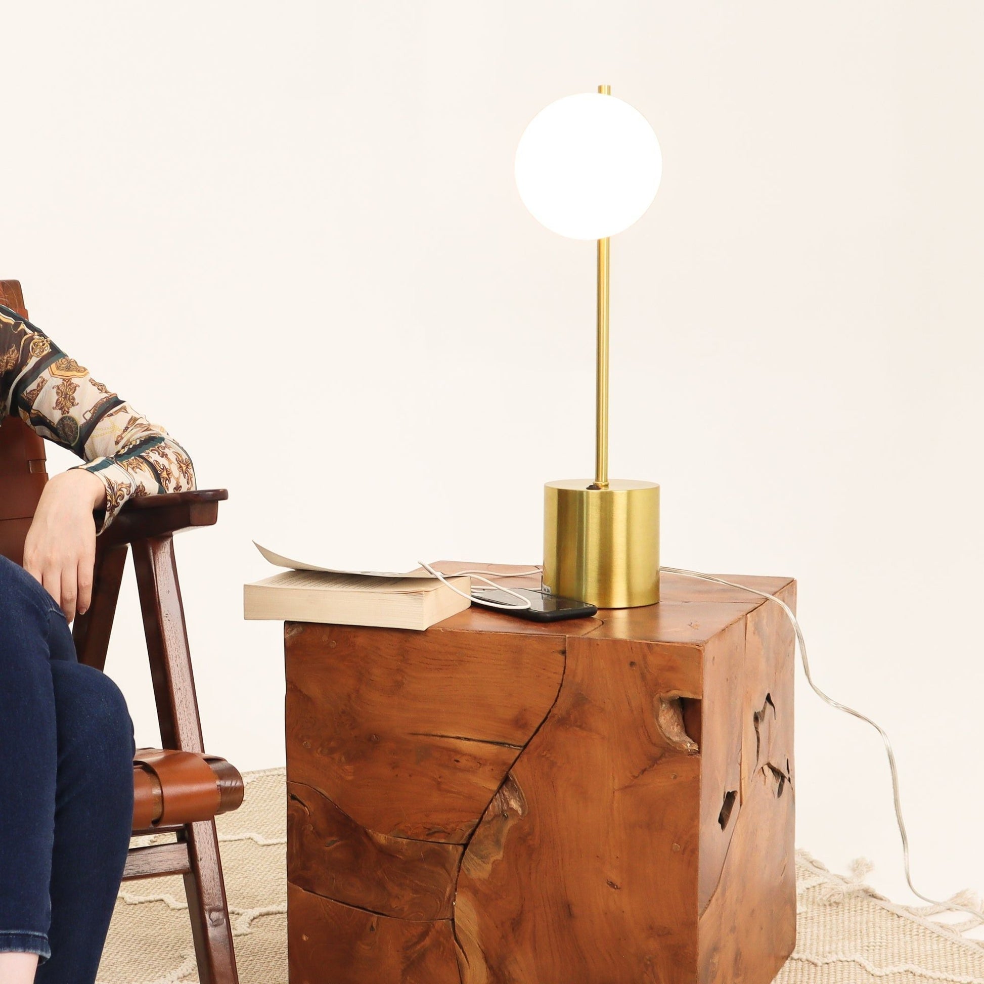 Ethereal modern small table lamp with white globe shade on gold base by HouseOfZazla on Tampa Home & Garden Store