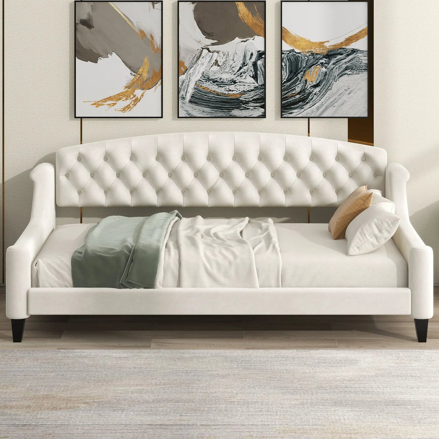 Modern Tufted Button Daybed white fabric upholstery with button tufting Unique Piece Furniture on Tampa Home & Garden Store
