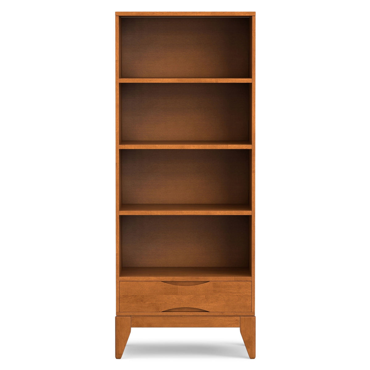 Adjustable Bookcase Wood Shelves warm oak finish five open shelves bottom drawer HouseOfZazla on Tampa Home & Garden Store