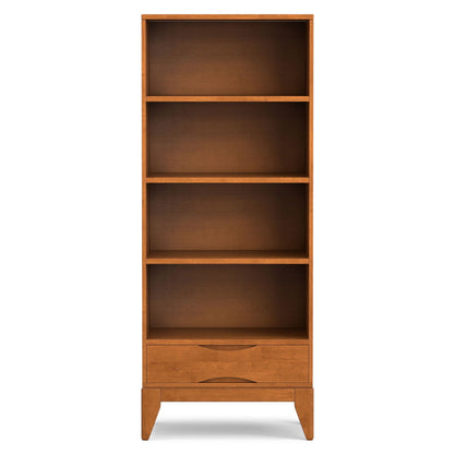 Adjustable Bookcase Wood Shelves warm oak finish five open shelves bottom drawer HouseOfZazla on Tampa Home & Garden Store