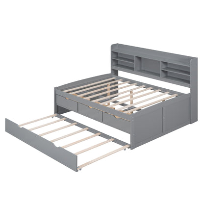 Captain bed with built-in bookshelves, gray finish, 3 drawers and trundle by HouseOfZazla on Tampa Home & Garden Store