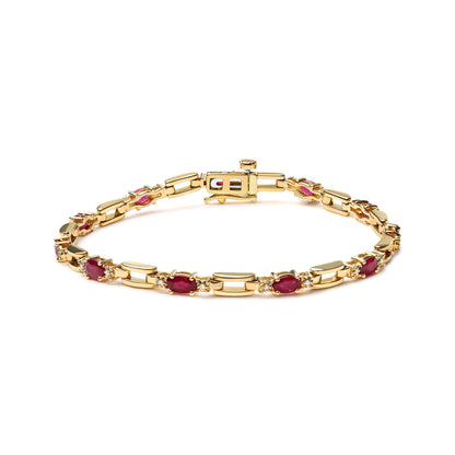 10K yellow gold ruby and diamond bar prong bracelet with oval rubies and diamonds size 7 on Tampa Home & Garden Store