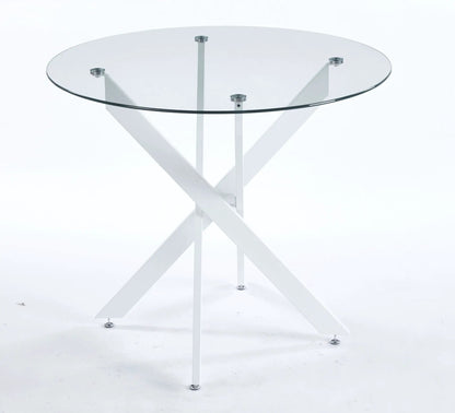 Dining table tempered-glass round top with cross metal legs modern space-saving design on Tampa Home & Garden Store