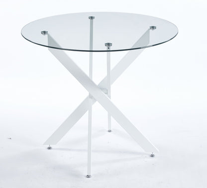 Modern Glass Dining Table with Metal Cross Legs