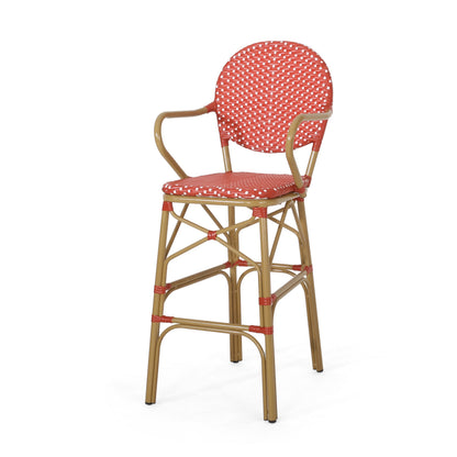 Outdoor wicker and aluminum French barstools set of 2, red woven seats HouseOfZazla on Tampa Home & Garden Store