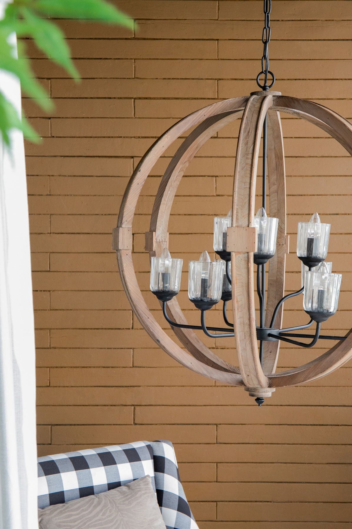 Chandelier by HouseOfZazla with wooden circular ring, glass candle cups, adjustable chain on Tampa Home & Garden Store