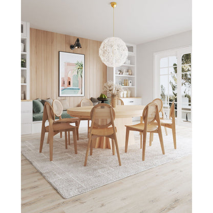 Rattan cane backrest dining chairs set with solid wood frame in light brown, 6 chairs on Tampa Home & Garden Store