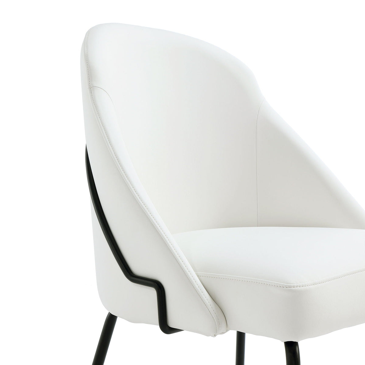 Modern vegan upholstered dining chair with dense foam, white faux leather and black frame on Tampa Home & Garden Store