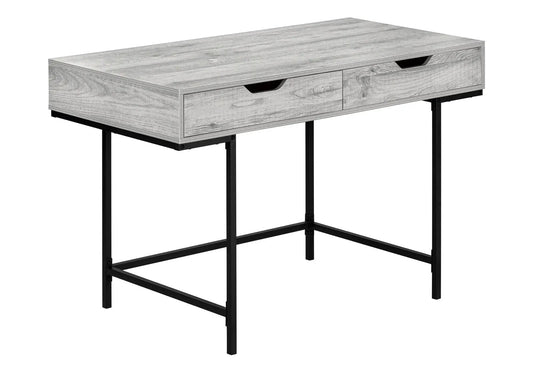 Computer desk in gray woodgrain with drawers and black metal legs for a modern home office on Tampa Home & Garden Store