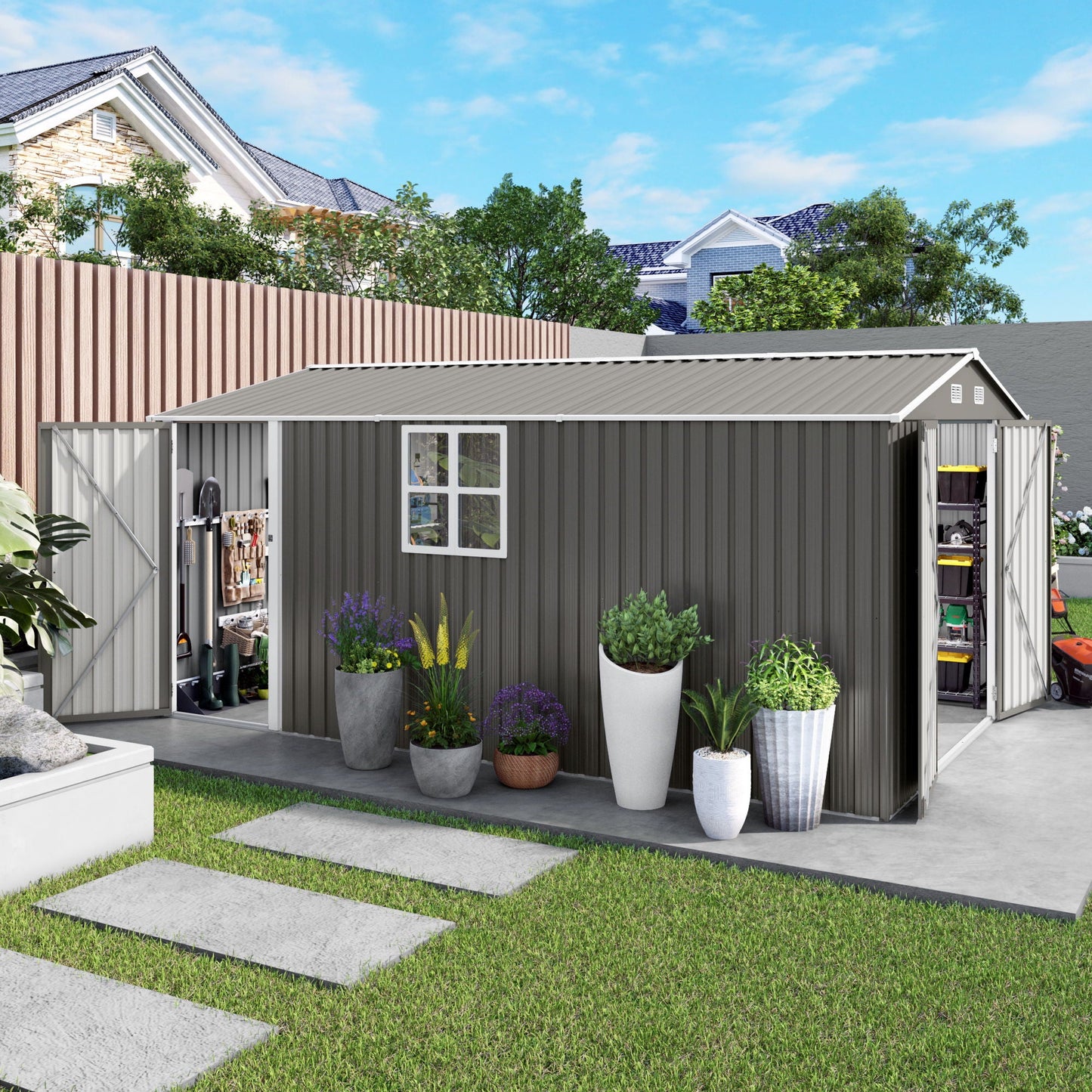Outdoor Metal Storage Shed With Lockable Doors