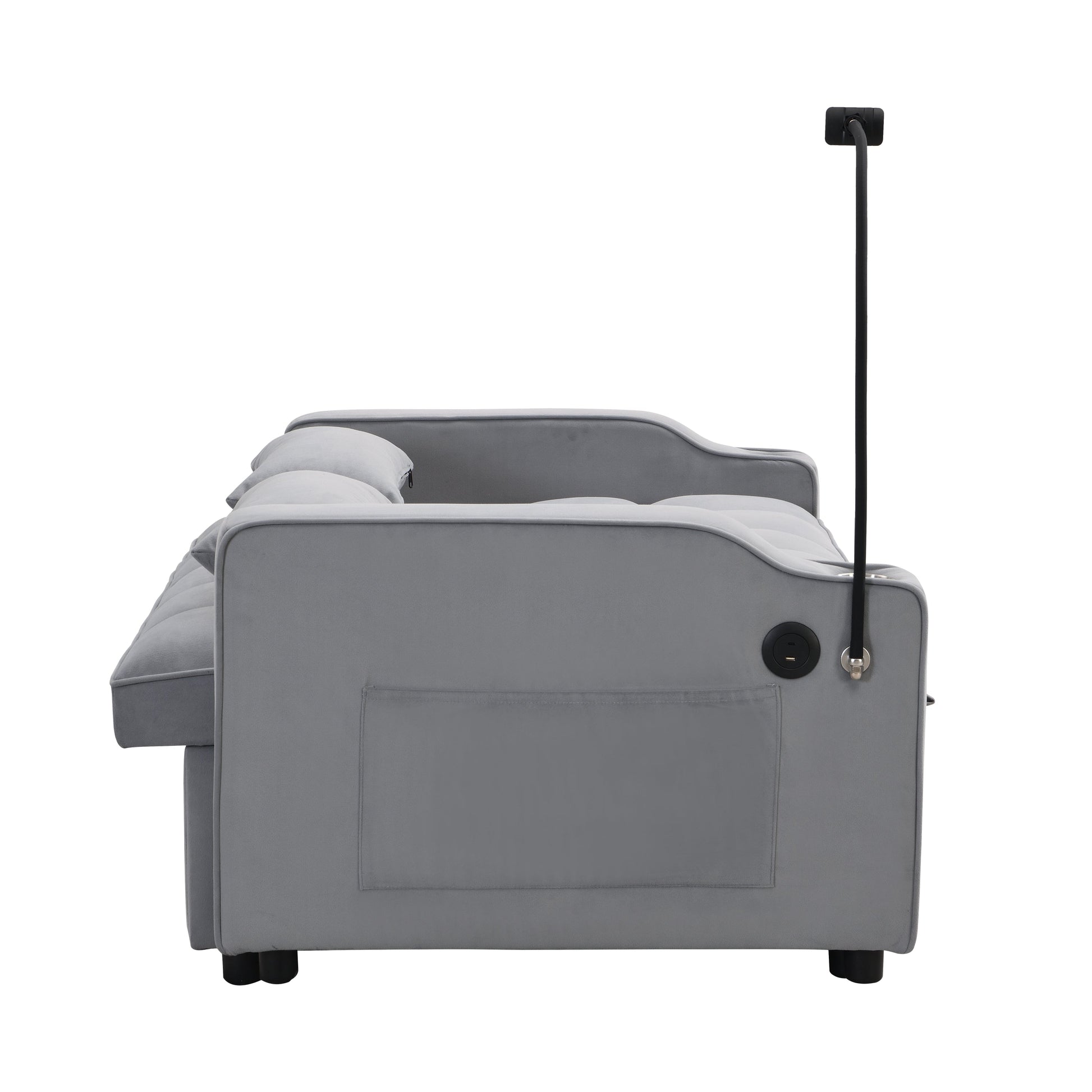 Modern velvet loveseat futon sofa with pullout bed in gray by HouseOfZazla on Tampa Home & Garden Store