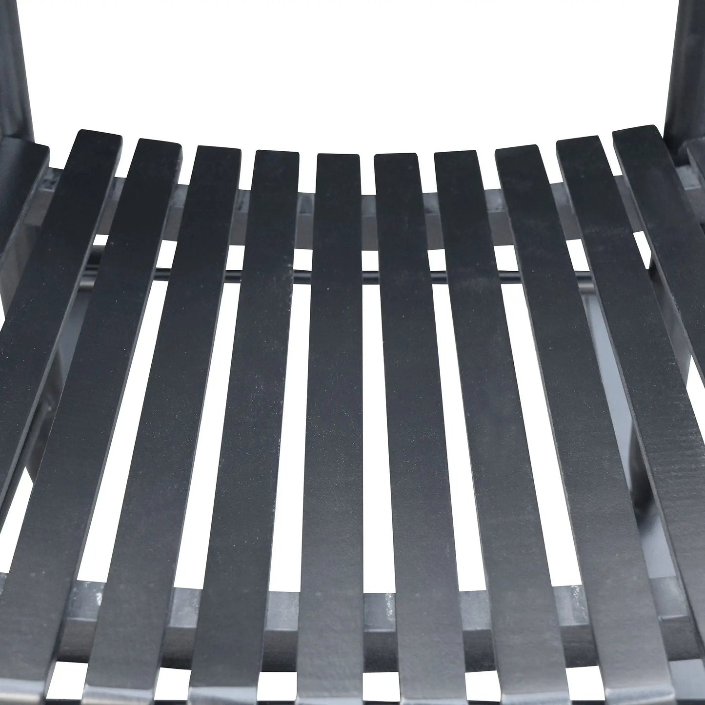 Wooden porch rocker chair with black slatted seat on Tampa Home & Garden Store