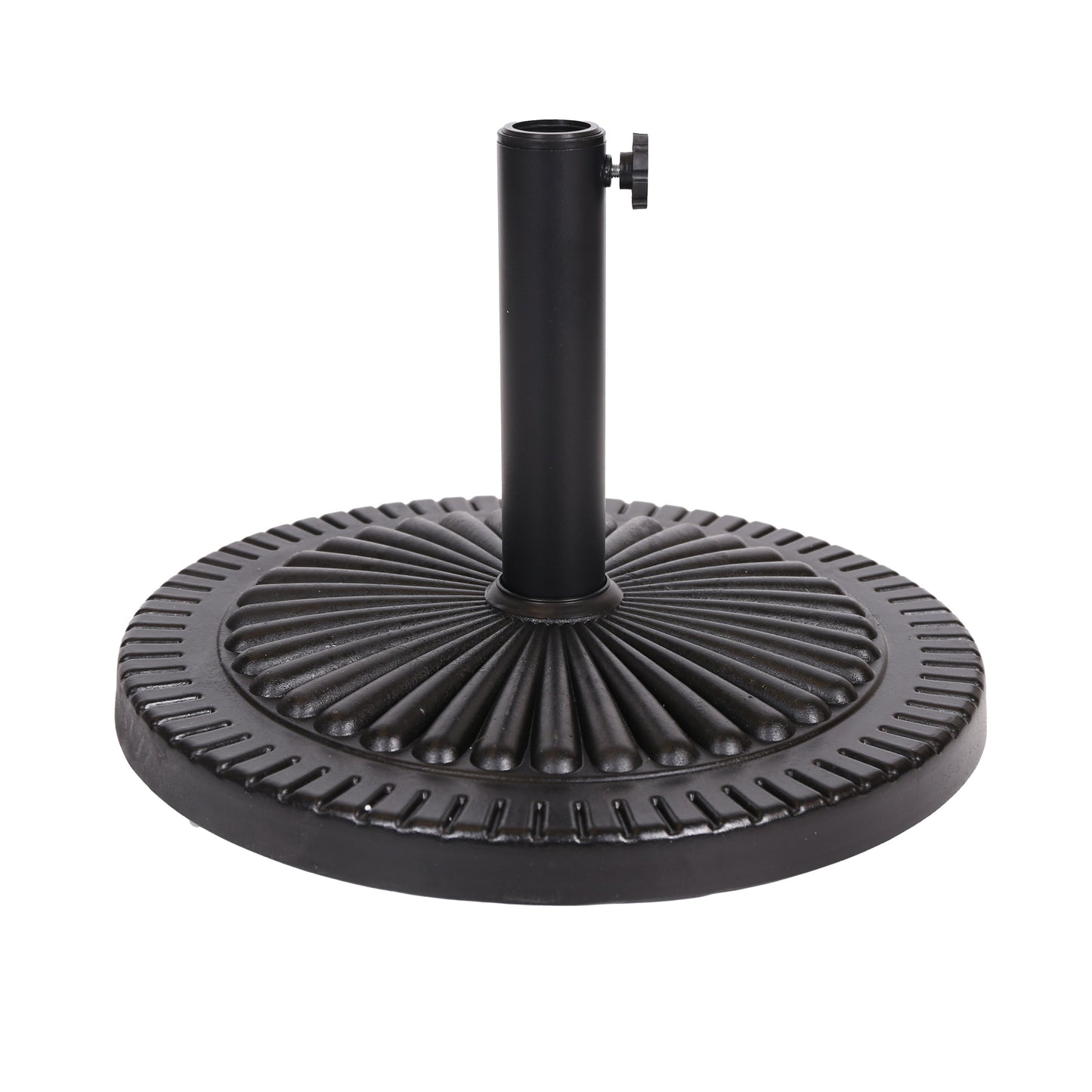 Black Rock resin outdoor umbrella base with steel support, black finish by HouseOfZazla on Tampa Home & Garden Store