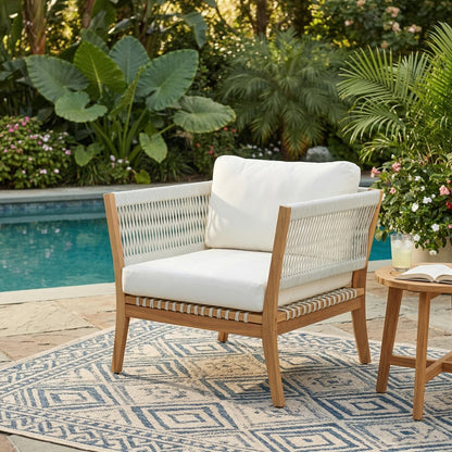 Acacia Wood Patio Chair and Woven Rope Accents