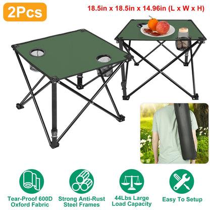 GemGear 2-pack foldable camping tables with green fabric tops and 2 cup holders on Tampa Home & Garden Store