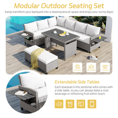 Tomax 5-Piece Outdoor Patio Rattan Sofa Set in gray wicker with white cushions by HouseOfZazla on Tampa Home & Garden Store