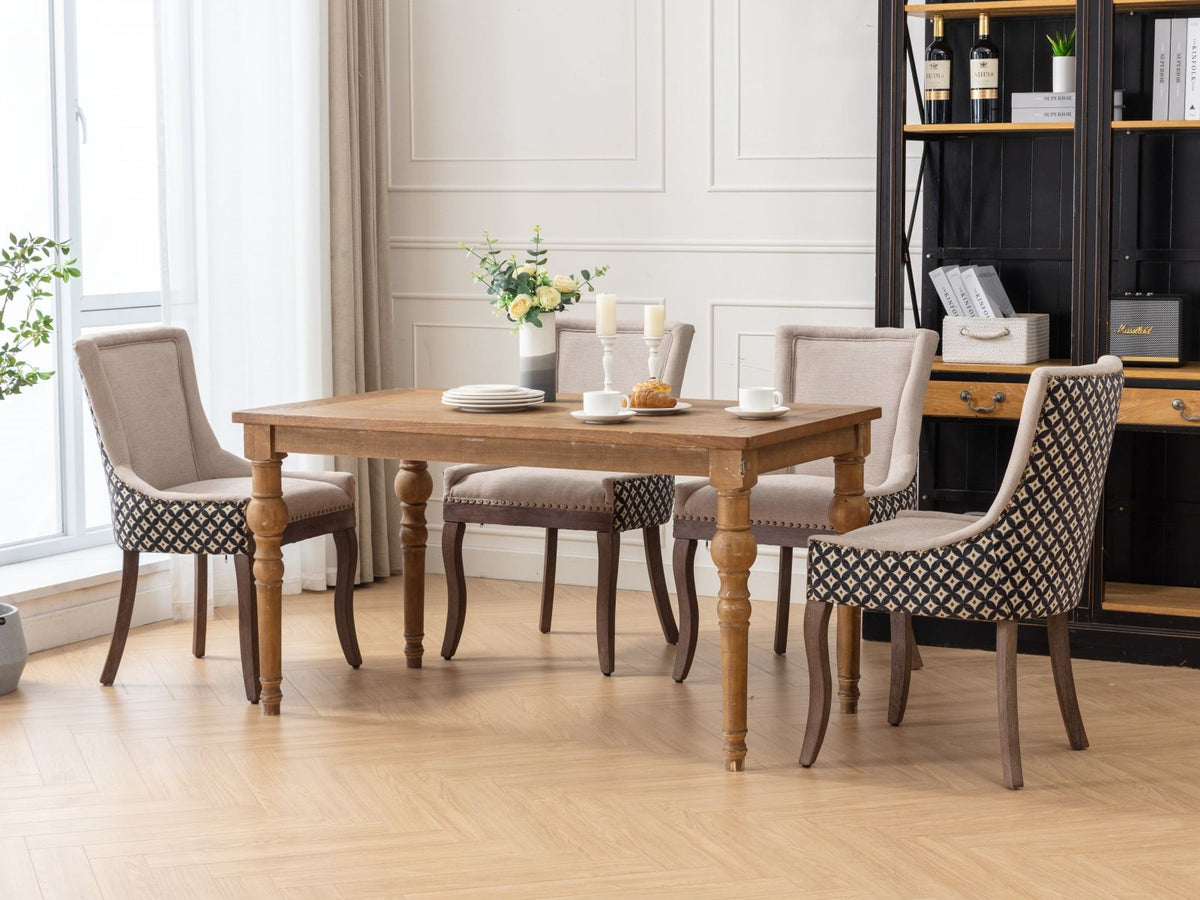 Ultra Side Dining Chair Set with solid wood legs beige fabric and patterned sides on Tampa Home & Garden Store