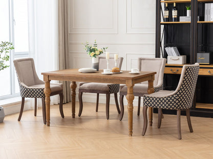 Ultra Side Dining Chair Set with solid wood legs beige fabric and patterned sides on Tampa Home & Garden Store