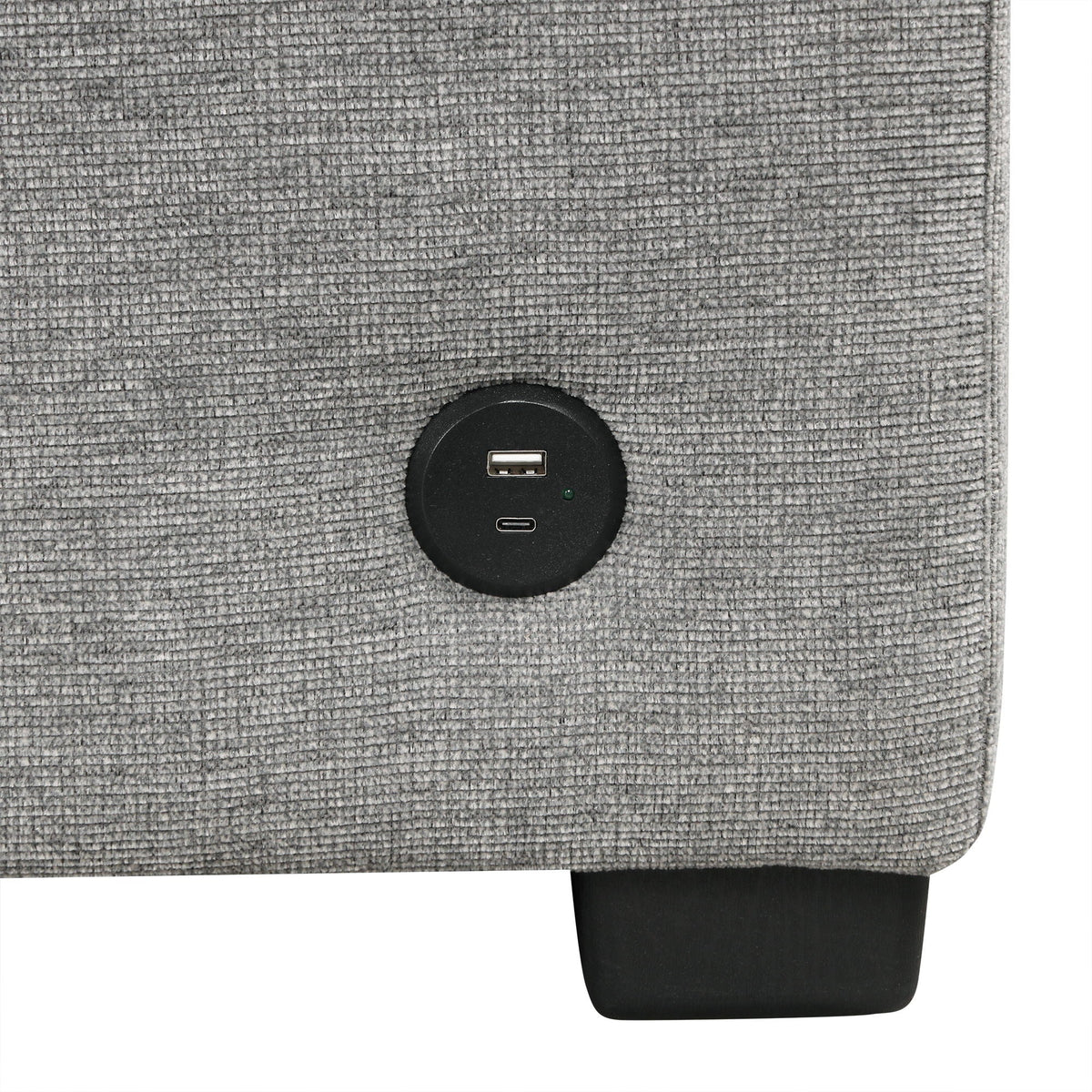 Sleeper chair base in dark gray textured upholstery with built-in USB ports on Tampa Home & Garden Store