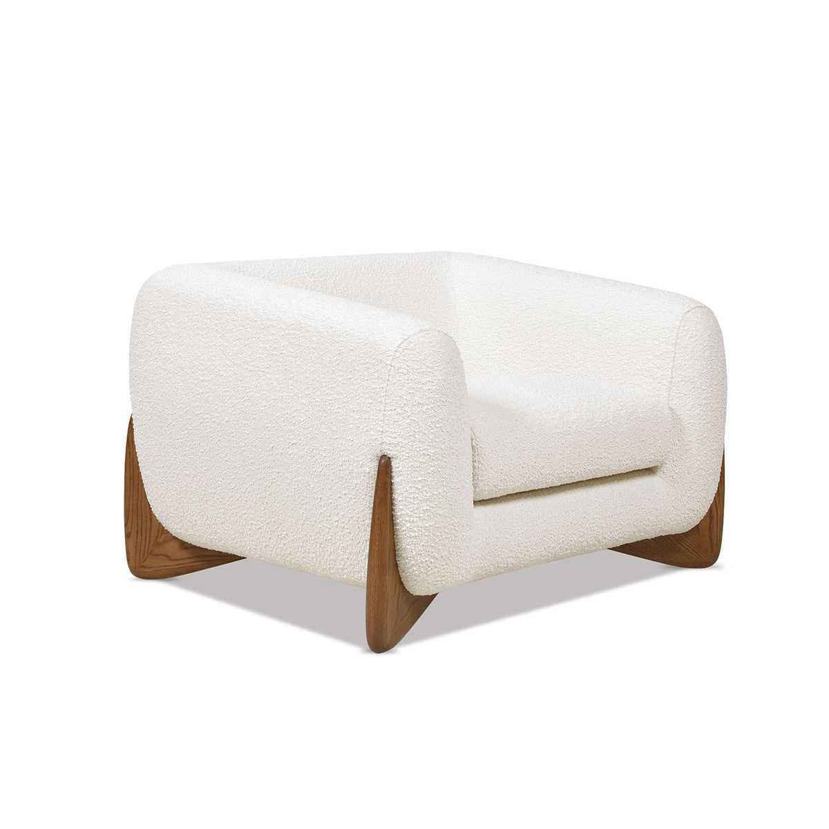 White sherpa arm chair with removable cushion and wooden legs on Tampa Home & Garden Store
