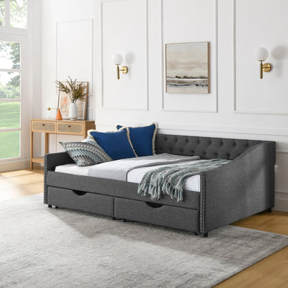 Upholstered Tufted Daybed with Storage Drawers
