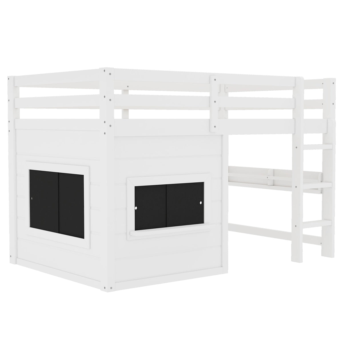 Twin size white loft bed with sliding chalkboard and bookshelf by HouseOfZazla on Tampa Home & Garden Store