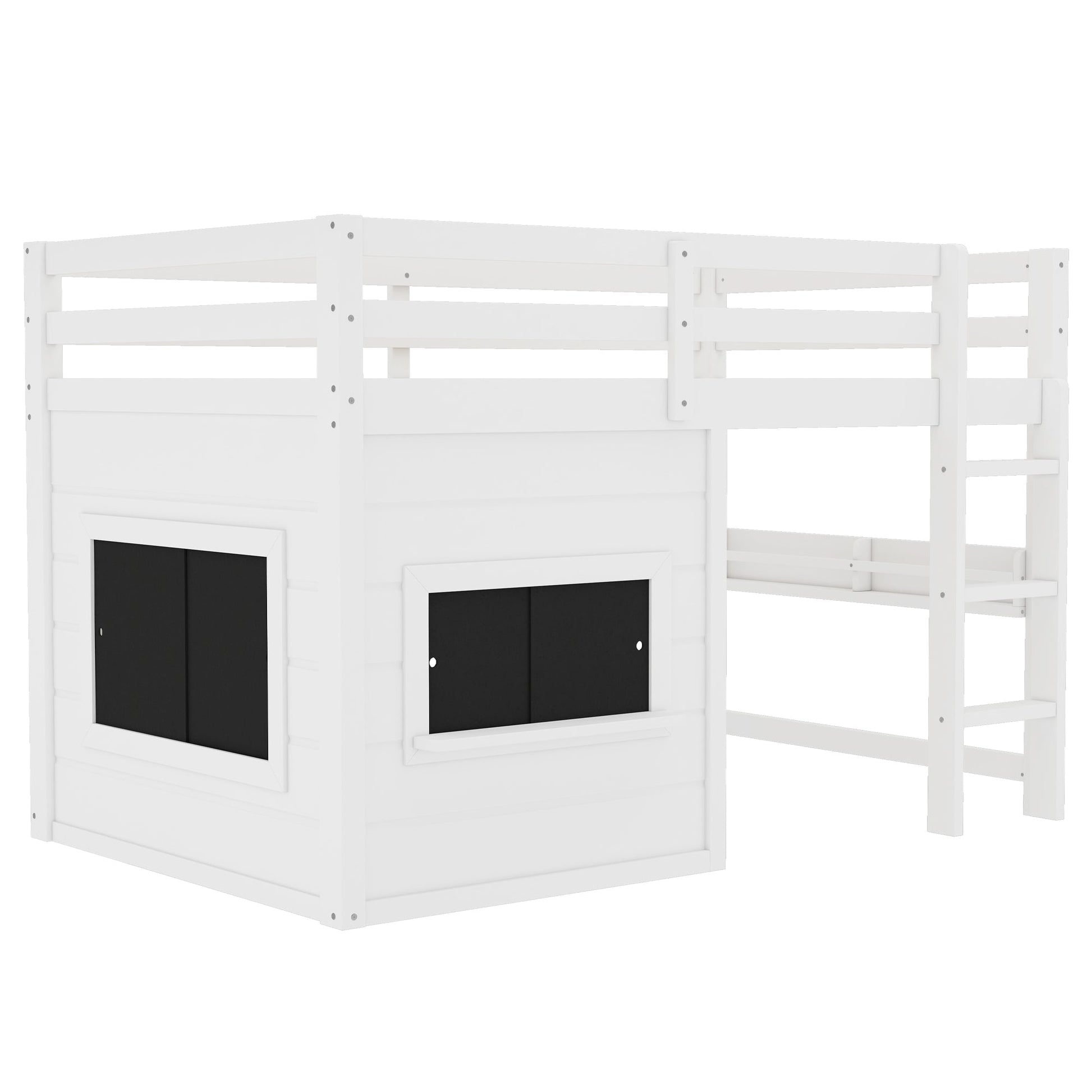 Twin size white loft bed with sliding chalkboard and bookshelf by HouseOfZazla on Tampa Home & Garden Store