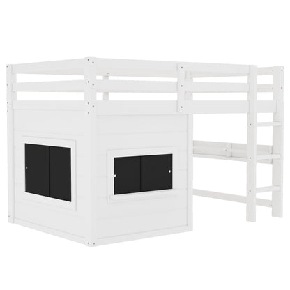 Twin size white loft bed with sliding chalkboard and bookshelf by HouseOfZazla on Tampa Home & Garden Store