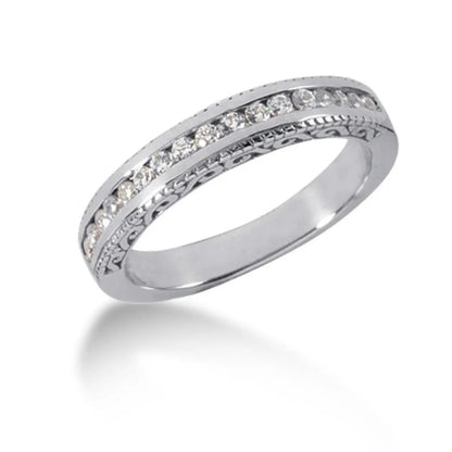Ring, 14k white gold vintage style engraved diamond channel set wedding band on Tampa Home & Garden Store