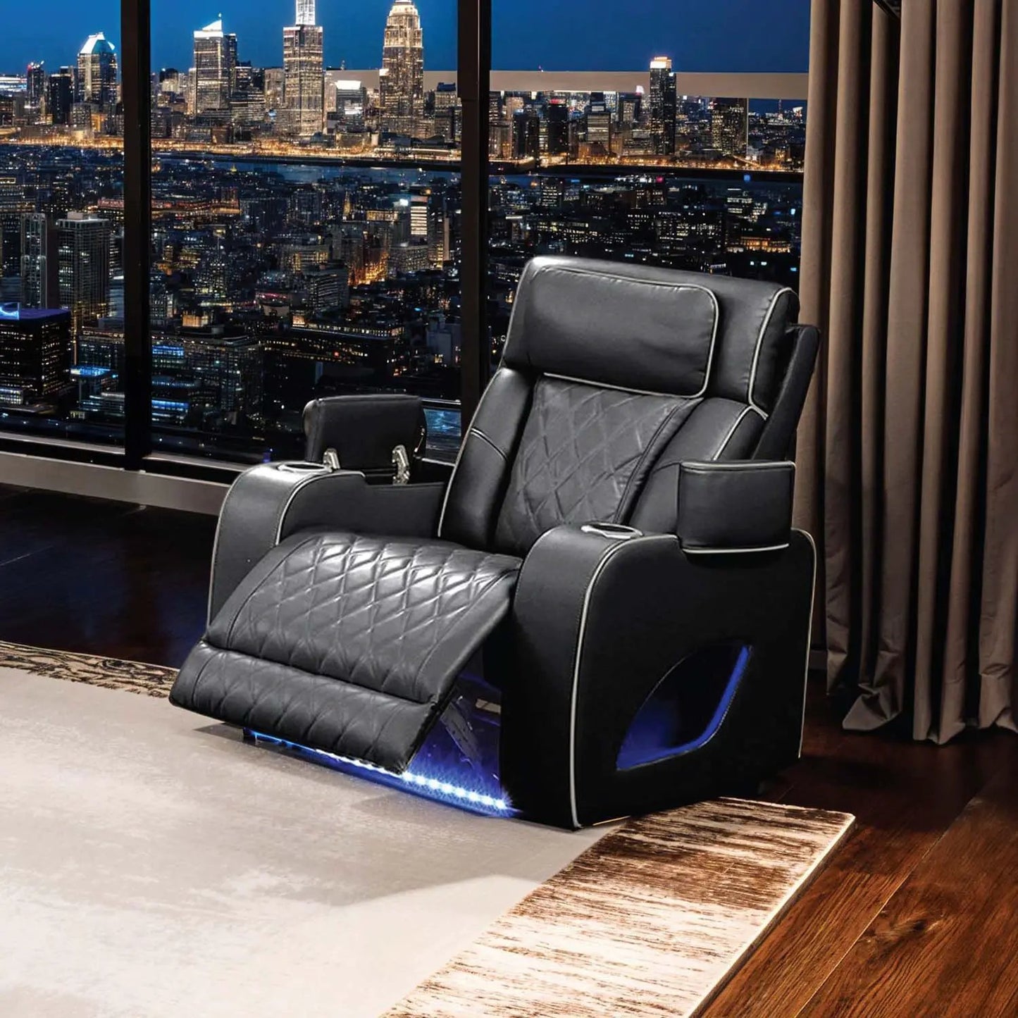 Fortuner - Power Reclining Chair, black leather, footrest extended - Unique Piece Furniture on Tampa Home & Garden Store