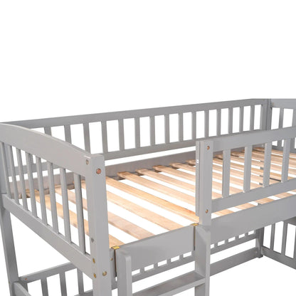 Low Bunk Bed With Slide Fence and Ladder