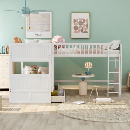 Bunk bed with loft and 2 drawers by HouseOfZazla, white wood with ladder in mint room on Tampa Home & Garden Store