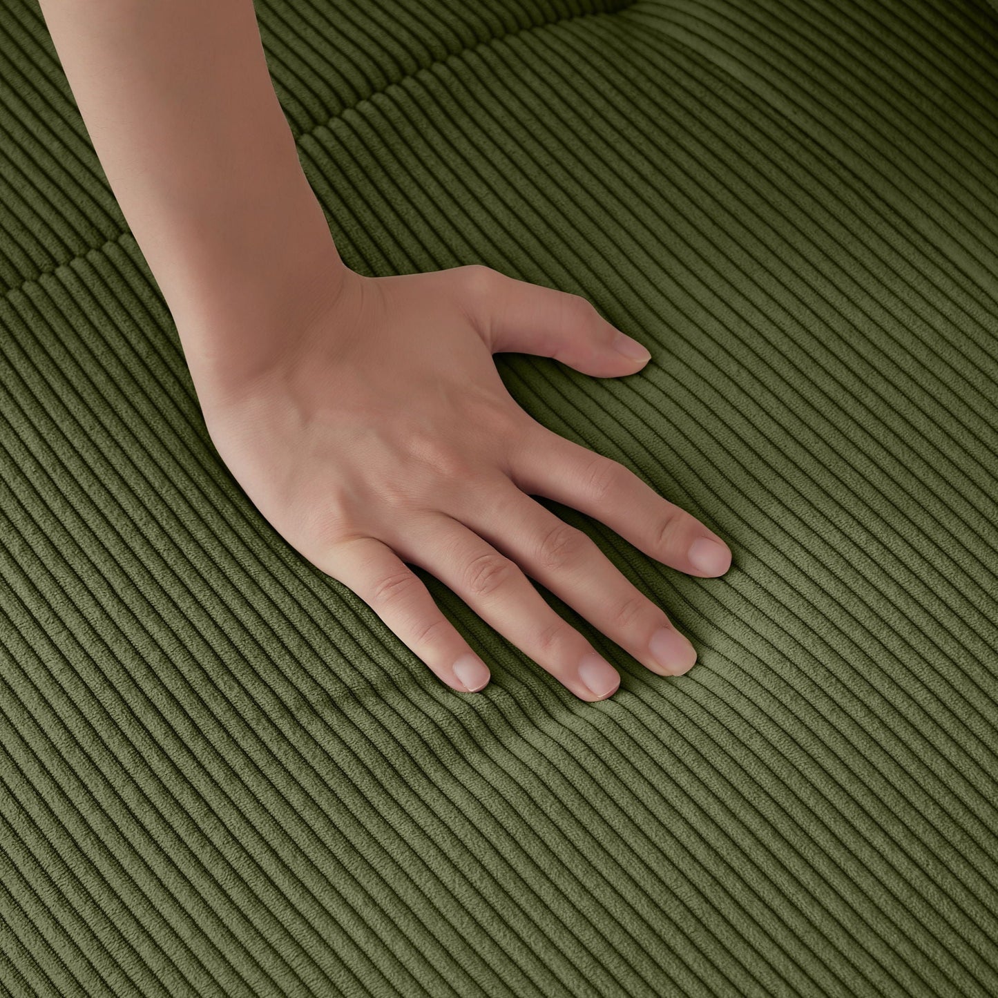 L Shaped Modular Sectional Sofa And Movable Ottoman hand on olive green ribbed upholstery fabric on Tampa Home & Garden Store